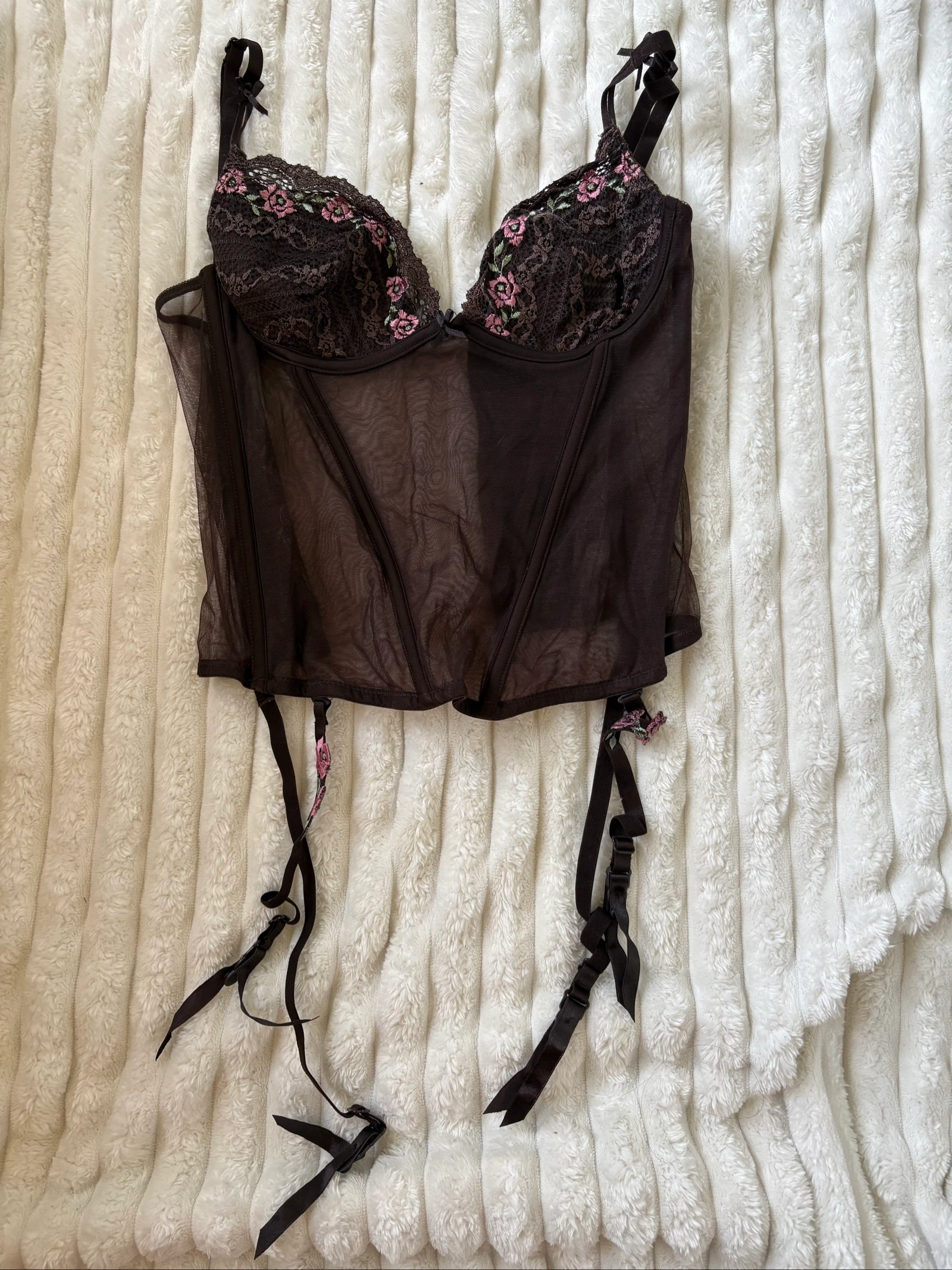 Bustier guêpière con portejarretes para mujer, estilo vintage con bordado de flores – photo 2